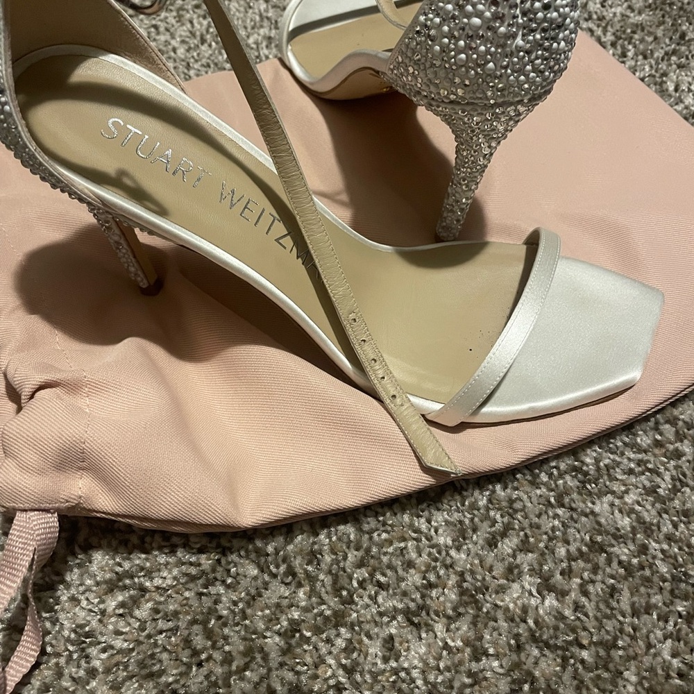 Stuart Weitzman Silver and White Embellished Heels